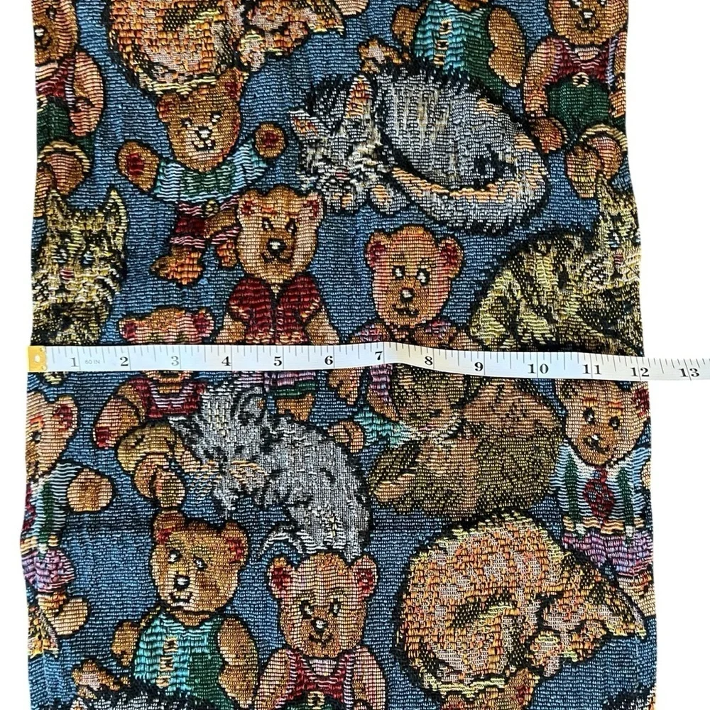Vintage Teddy Bear & Cats Patterned Table Runner with Tassels
